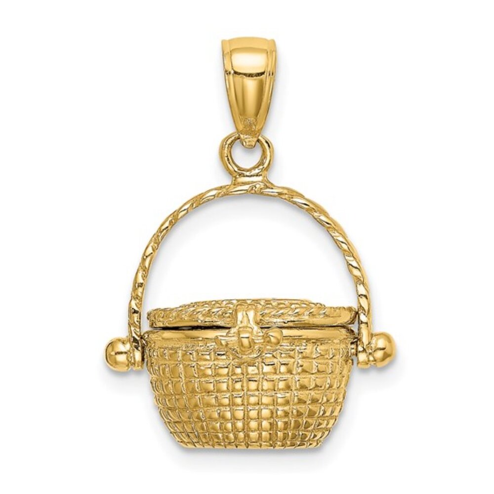 14k Yellow Gold Travel 3-D Nantucket Basket Necklace Charm Pendant